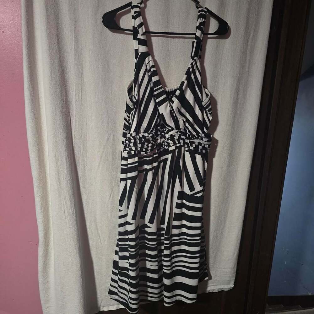 JFW Black White Striped Dress Size 2X Polyester Spandex